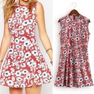 40687 Red Flower Slim Dress