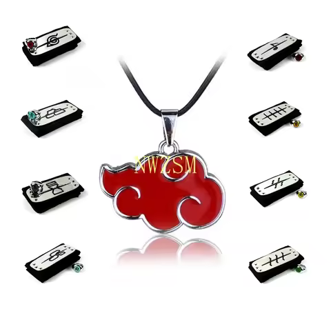 Anime Naruto Akatsuki Headband Necklace Ring Set Uchiha Itachi Cosplay Prop