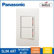 Panasonic Slim Art 1 Way Illuminated Switch (LED) - 3 Gang 2 Device (Snow White / Metallic Gray / Me