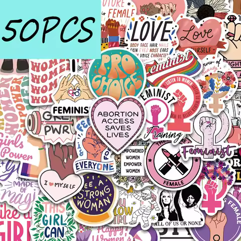 50PCS feminist text graffiti stickers, suitable for decorating hand books, helmets, guitars, thermos