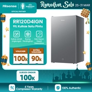 Hisense Kulkas 1 Pintu - RR120D4IGN - 91L Single Door - (Refrigerator) Lemari Es - Silver 【Net Capacity 91L】【Separate Chiller】【Semi-auto Defrost】【Maximization use of Space】