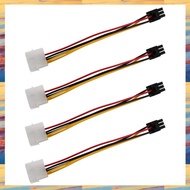 (VUBC) 4X 4-Pin Male to 6-Pin Female Socket Power Cable for PCIe PCI Express Adapter