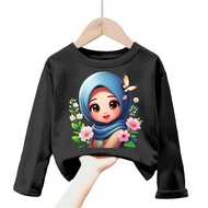 atasan kaos anak perempuan/cewek gambar hijab girl muslimah lengan panjang Tshirt kids 1-12 tahun k.