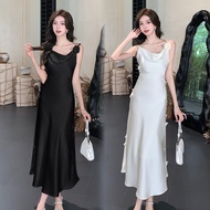 Elegant Satin Dinner Dress Flower Cowl Neck Slim FIt Fishtail Dresses for Women Ladies