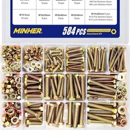 584 Buah M6 M8 M10 Kit Beragam Baut dan Mur Tugas Berat Kelas 8.8 Sekrup Hex Baja Aloi Pencuci Mur T