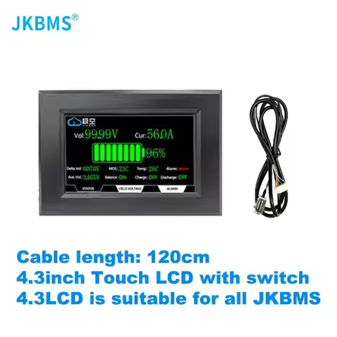 JKBMS accessory 4.3 inch LCD display suitable for all JK BMS models Cable120cm with 4 fixed screws I