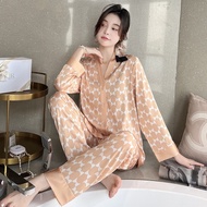 XXL Plus Size Women Pajama Set Print Fashon Long Sleeve Suit Pyjamas