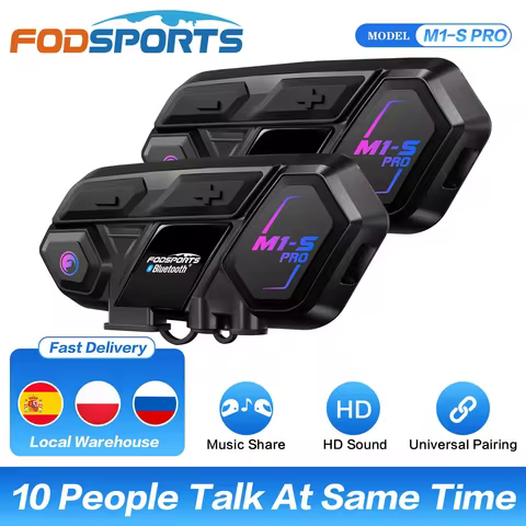 2pcs Fodsports M1-S Pro motorcycle helmet intercom,helmet bluetooth headset,10 riders 2000M communic