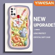 YIWESAN เคส A21s ปลอกสำหรับ Samsung ลายการ์ตูน3D ดอกไม้สีสันสดใสเคสโทรศัพท์ซิลิโคนนิ่มความคิดสร้างสรรค์โปร่งใสกล่องกันกระแทกป้องกันเลนส์กล้องเคสใส