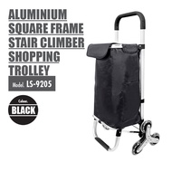 [HOUZE] Aluminium Stair Climber Shopping Trolley with Front and Side Pockets (Black) / Aluminium Square Frame Stair Climber Shopping Trolley (Black)  - Stainless Steel | Household | Trailer | Foldable | Cart | Large Capacity