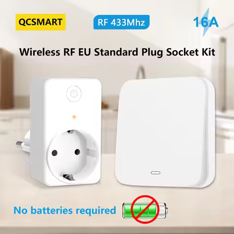 QCSMART RF 433Mhz 16A EU Socket with IP65 Kinetic Remote No Battery Required For Food Waste Disposer