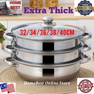 New:32/34/36/38/40cm Extra Thick Stainless Steel 3Tiers Steamer Cookware Pot/Peralatan Memasak Pengukus