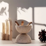 Beige Travertine Sphere Incense Burner Natural Marble Stone Home Decoration Religious Round Ornament