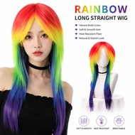 60cm Rainbow Gradient Long Wolf Cut Full Head Cosplay Wig Straight Synthetic Hair Wig For Men Women 