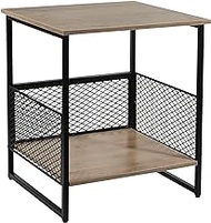 Exeterina Storage End Table, Industrial Side Table Mini Fridge Stand Fishtank Coffee Table with Large Metal Frame for Living Room Rustic