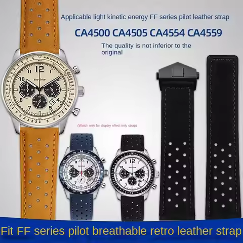 For Citizen eco drive FF series CA4500 CA4505 CA4503 vintage cowhide watch strap Black blue brown Da