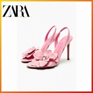 ZARA Autumn New Line Women's Shoes Pink Flower Decoration Goat Leather High Heel Sandals 1359110 050