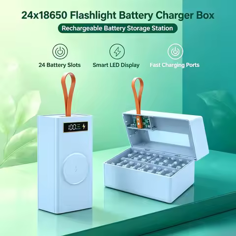 C24 24x18650 Flashlight Battery Charger Box Storage Organize Power Bank Holder DIY Shell Case Dual U