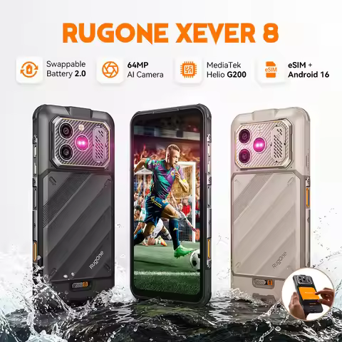 RugOne Xever 8 Rugged Phone Helio G200 16GB RAM Android 16 eSIM Removable Battery NFC Smartphone Wat
