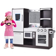 Fireflowery Kids Kitchen Playset, Wooden Cookware Pretend Cooking Food Set w/Sink, Stovetop, Oven, M