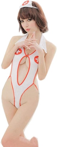 Naughty Nurse Cosplay Costume Teddy Nightwear Valentine Gift Sexy Lingerie MY09 White