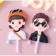 2D cool dude & sweet beanie girl cake topper