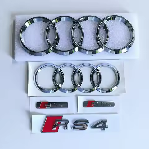 AUDI RS4 4Ring logo ABS Black Silver Car Hood Front Grill Emblem Rear Trunk Badge RS4 Sline Emblem S