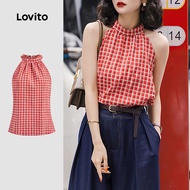 Lovito Casual Plaid Ruched Tank Top for Women L128ED333