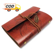 Buku Binder Catatan Agenda Harian Kertas B7 Cover Kulit Desain Retro dengan Tali Hiasan Daun Leaf No