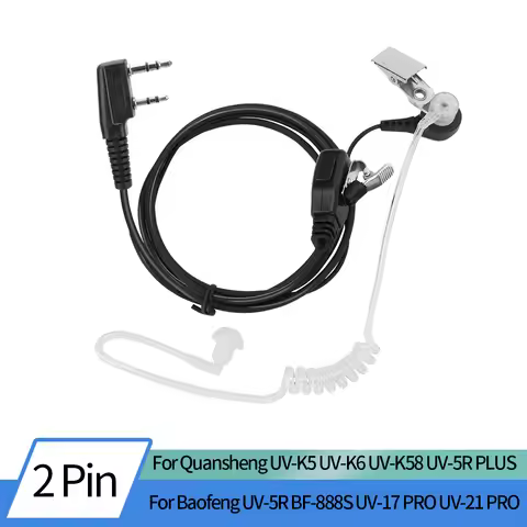 Walkie Talkie Acoustic Air Tube Headset 2 Pin PTT Earpiece Earphone For Baofeng UV-5R BF-888S UV-21 