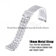 for Casio F-91W 18mm Stainless Steel Watchband for SGW400 F91W F84 F105/108/A158W/168 AE1200/1300 Vi