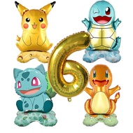 5pcs Cartoon Pokemon Pikachu Charmander Squirtle Bulbasaur Balloon Number Set Kids Birthday Party De