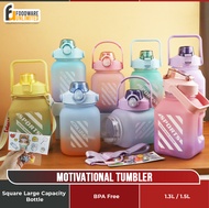1.3L/1.5L Motivational Water Bottle | Colorful Square Large Capacity Bottle with BPA Straw | Ombre Sports Jug