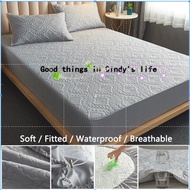 ◎﹊【12 Colors】100% COTTON Fabric Waterproof Mattress Protector Single Queen King Size Fitted Bedsheet Ready Stock Bedshee