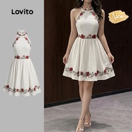 (New Arrival) Lovito Casual Dress Lace Up Bow Spring/summer White Dress for Women DRK8P1D687 Lovito 