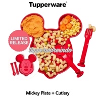 Tupperware Mickey Plate + Cutlery  piring plastik disney cekung wadah makanan merah tempat sayur mak