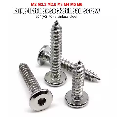 M2 M2.3 M2.6 M3 M4 M5 M6 A2 304 Stainless Steel Allen Hexagon Hex Socket Flat Large Thin Head Furnit