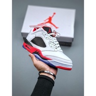 2025 【Free Gifts】UA Air Jordan 5 Low “Flame white red” Basketball Shoes For Men Sneakers For Women A