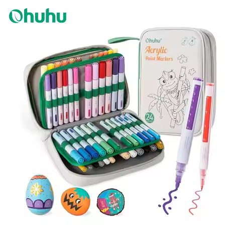 Ohuhu Acrylic Paint Markers 48 Paint Pens Reversible Tip Acrylic Markers Waterproof for Rock Paintin