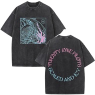 Rock Band Twenty One Pilots Vintage Washed T-shirt Men Women Fashion Hip Hop Oversized T-shirts Cott