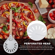 Aluminum Perforated Pizza Peel Metal Round Pizza Paddle Non Slip Wooden Handle Pizza Spatula