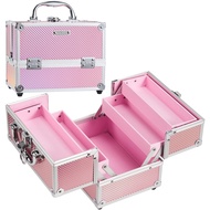 FRENESSA Makeup Train Case Beauty Cosmetic Box 4 Tier Trays Jewelry Storage Organizer with Lockable 