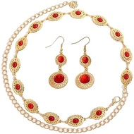2 PCS Western  Set for Women - Red Cowgirl Concho Belt and Western Earrings, Vintage Boho Cowgirl Wa