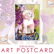 BLOOMING CAT IN 'MANGKUK TINGKAT' -SINGLE PIECE Artwork/ art print/ Illustration/ postcard- WATERCOL