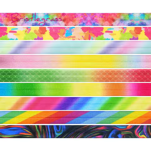BRISTLEGRASS 2 5 10 Yard 5/8" 15mm Pastel Rainbow Print FOE Fold Over Elastics Spandex Satin Bands H