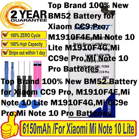 Top Brand 100% New BM52 Battery for Xiaom CC9 Pro, M1910F4E,Mi Note 10 Lite M1910F4G,Mi CC9e Pro,Mi 