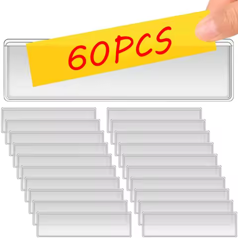 Self-Adhesive Shelf Label Holder Clear Index Card Pockets for Storage Bins Bookshelf Mailbox Office 