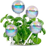 Jiuhexuj Plant Watering Globes - 4 Pack Iridescent Rainbow Gradient Color Clear Glass Plant Watering