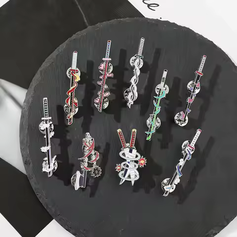 9Pcs/Set Anime Ghost Kill Team Samurai Sword Enamel Brooch 9-Pillar Metal Badge Lapel Pin Clothing J