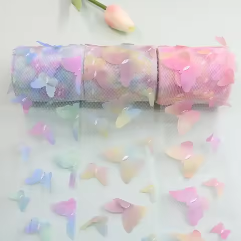 10yards/Roll 8cm Colorful 3D Butterfly Embroidery Tulle Roll Organza Ribbon DIY Hair Bows Handmade W